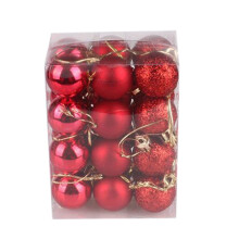 Yurqghjb 24Pc Mini Christmas Ball Ornaments, 1.18" Glitter Shatterproof Baubles for Small Tree, (Red)