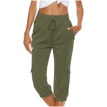 Calça Capri Feminina Plus Size de Verão – Calça Casual Lisa, Elástica, Reta e Larga com Bolsos, Combina com a Moda de Verão