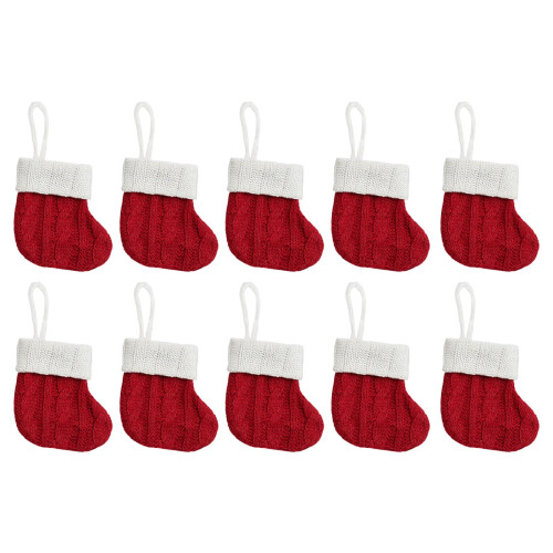 Knitted Christmas Stockings 10 Pack Red & White