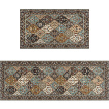 Boho-Landhaus-Küchenteppich-Set (2-teilig), rutschfest und super saugfähig, wasserdichte Spülbeckenmatte + Läufer (43 x 122 cm + 43 x 76 cm),