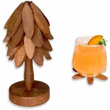 Wooden Tree-Shaped Coasters Set, Sapeli Wood, 4 Pack