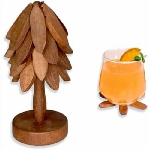 Wooden Tree-Shaped Coasters Set, Sapeli Wood, 4 Pack