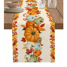 Cotton Linen Table Runner 13 x 72 in – Orange Blue