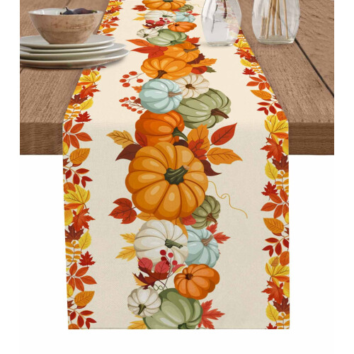 Cotton Linen Table Runner 13 x 72 in – Orange Blue