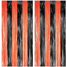 Cúlra imeall tinsel dubh oráiste 3.2ft x 8.2ft 2 phacáiste