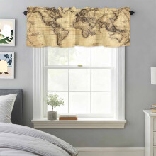 Retro Yellow World Map Valance 42 x 18 in