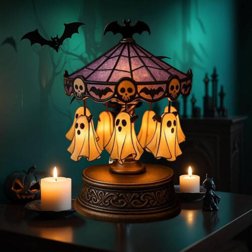 Ghost Carousel Desk Lamp – Stained Glass Circus Tent,
