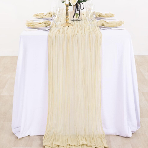 Τραπεζομάντιλο Boho από τυροκομμένο ύφασμα, 35x71", μπεζ τρέιλερ από γάζα για γάμο,