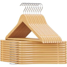 Solid Wood Coat Hangers 20-Pack with Swivel Hook
