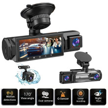 Dash Cam med 3 kameror, 1080P fram och bak, mörkerseende