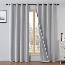 100% Blackout Curtains 84" L, 2 Panels (37"W x 84"L), Light Grey Thermal Insulated Grommet Drapes for Living Room & Bedroom — Compatible with