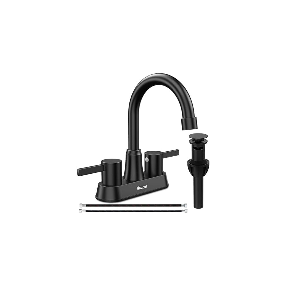 Matte Black 3-Hole Bathroom Faucet, 4" Centerset, Lead-Free, Copper Pop-Up Drain 9485826449775