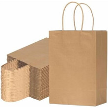 Sacolas de presente de papel kraft marrom com alças – Pacote com 50 unidades, 20x11x