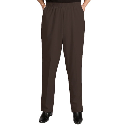 Damespantalon met elastische taille, pull-on model en zakken, plus size - Chocoladebruin - 22WP