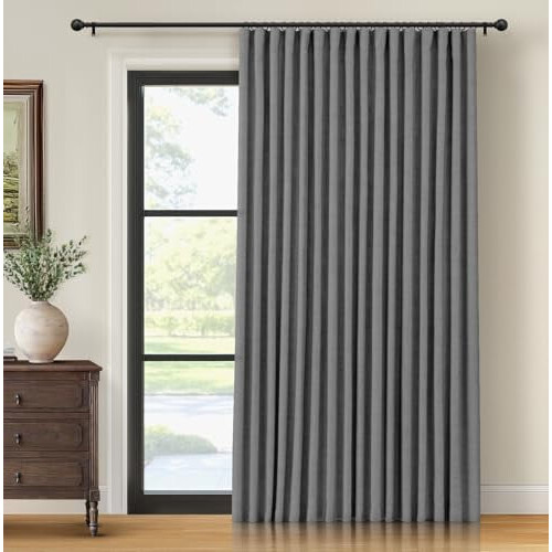 Linen Thermal Blackout Curtain Panel, 100" W x 84" L, Dark