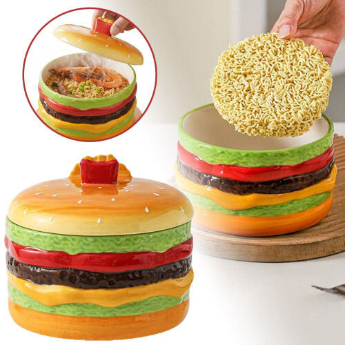 Ceramic Noodle Bowl with Lid – Large Capacity, Cute Design