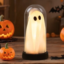 Halloween-lasihaamu valaisee haamun lasikuvussa Halloween-sisäpöytätakkajuhlakoristeisiin, valkoinen, 7,15 tuumaa