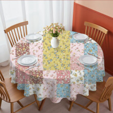 Pioneer Flower Floral Print Pattern Round Tablecloth 60 X 60 Inch, Wrinkle Resistant Wipeable Table Cloth for Kitchen Dining Picnic Patio Party
