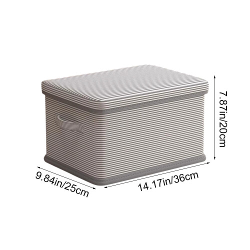 Medium Lidded Storage Box with Striped Design, Foldable Fabric Organizer for Clothes and Wardrobe, Stackable Durable Home Container 2