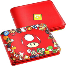 Schattige Kawaii Anime leren portemonnee voor kinderen en tieners – Slanke portemonnee met vakjes voor ID-kaart/creditcard, muntvakje, rood –