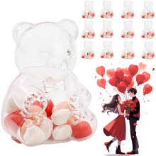 Lot de 12 contenants transparents réutilisables en forme d'ourson pour bonbons gélifiés, parfaits pour la Saint-Valentin et les fêtes – Blanc