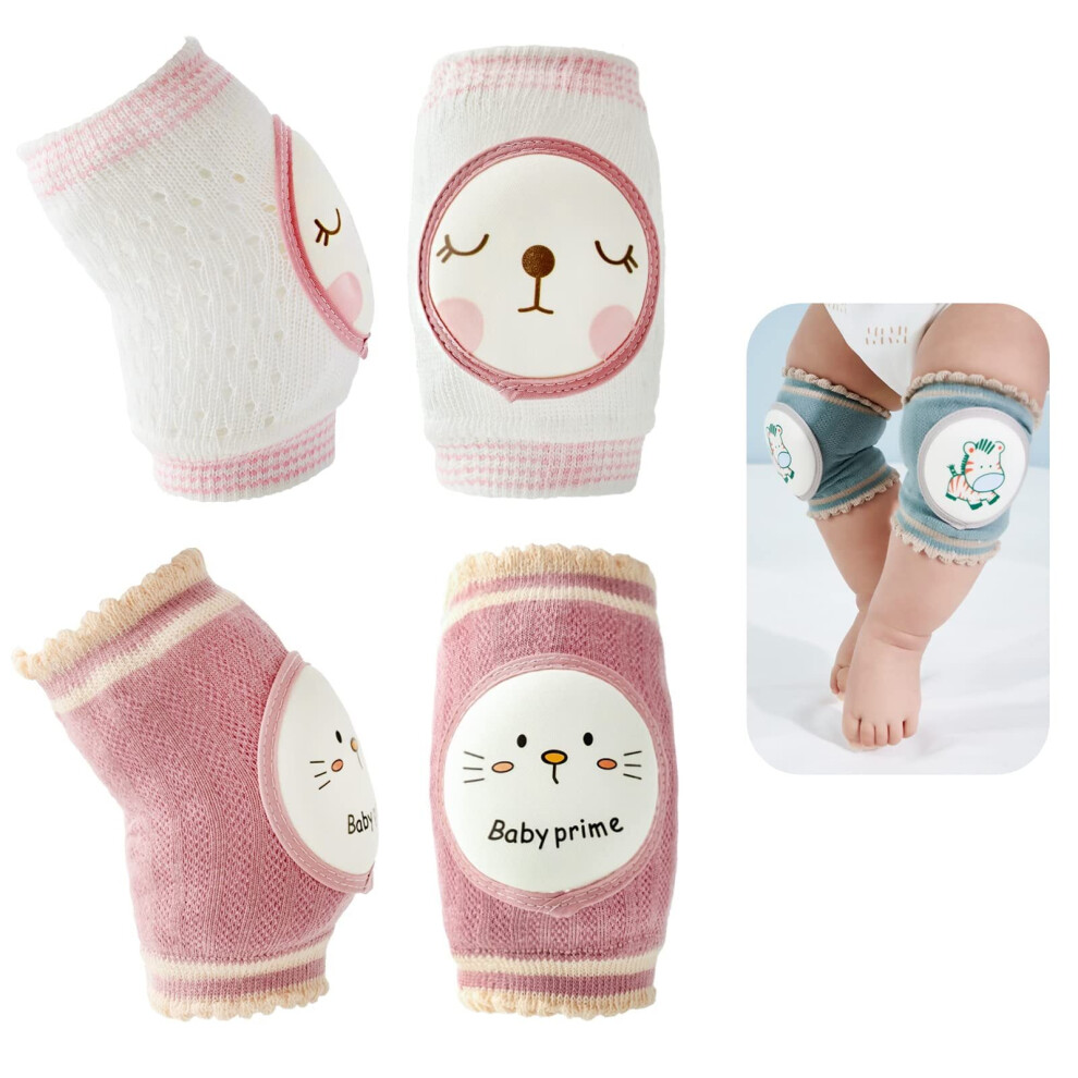 2 Pairs Baby Knee Pads For Crawling Â Breathable Elastic Cotton, Sponge Padding, Unisex Rabbit & Cat Design 9193271763901