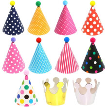 Chapeaux de fête d'anniversaire pour enfants MesaSe, ensemble de couronnes en papier à pois et pompons assorties, accessoires photo pour la