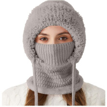 3-in-1-Mütze mit Schal und Maske, weiche Strickmütze für Damen, winddichter Schal, Wintermütze, gestrickte Skimaske