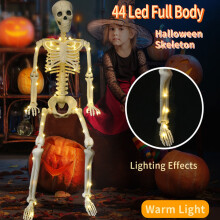 Squelette décoratif d'Halloween lumineux à LED, entièrement articulé et mobile – Usage intérieur/extérieur