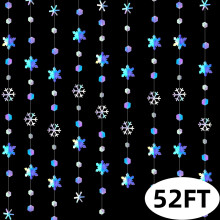 Winter Wonderland Feestdecoratie Iriserende Sneeuwvlokken Slinger Feestartikelen voor Kerst, Bruiloft, Verjaardag 52Ft