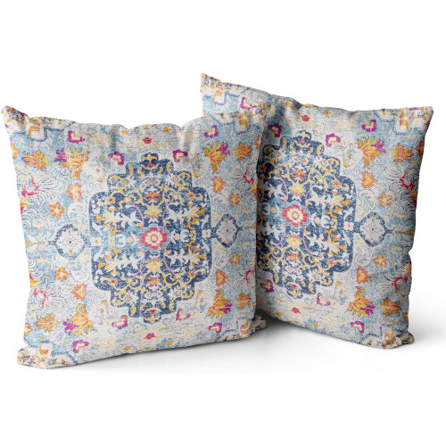 Μαξιλαροθήκες Boho 18x18", Σετ 2 τεμαχίων, Μπλε/Κίτρινο/Τερακότα/Σκουριά, Διπλής Όψης,