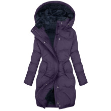 Parka Uiscedhíonach do Mhná Cóta Fada Te Cuilteáilte le Cochall agus Pócaí, Tuinic Muinchille Fada, Seaicéid Amach Geimhridh, Corcra, XXXL