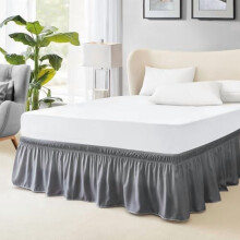 King Bed Skirt 15" Drop Elastic Wrap Microfiber Dust Ruffle