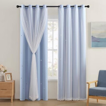 Mørklægningsgardiner med stjernemotiv, 86 x 233 cm, med malje i toppen, 2 paneler