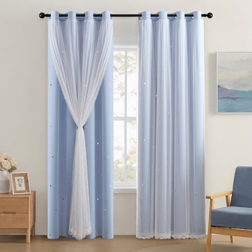 Cortinas Blackout Star 34x96 polegadas, Ilhós na Parte Superior, 2 Painéis