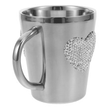 OUNONA Heart Rhinestone Stainless Steel Mug