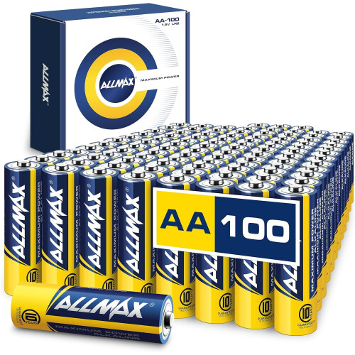 Αλκαλικές μπαταρίες Allmax AA (100 τεμάχια) – Εξαιρετικά μεγάλης διάρκειας, στεγανές,