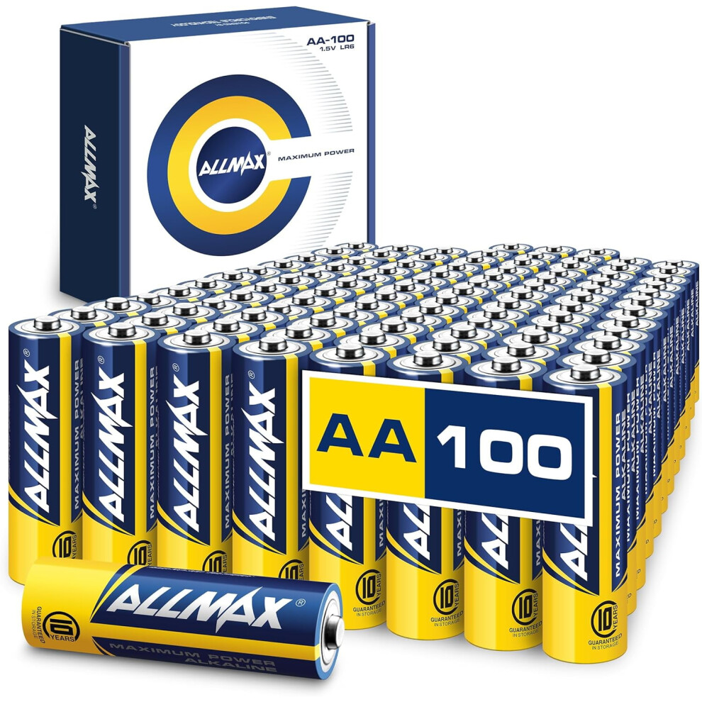 Allmax Aa Alkaline Batteries (100Ct) Â Ultra Long-Lasting, Leakproof, 10-Yr Shelf Life, 1.5V, Compatible With Aaaa Devices 9193271761860