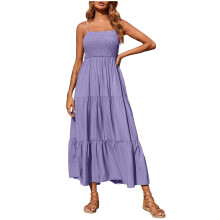 Naisten boho maksimekko, hihaton spagettiolkain smokkirypytetty kerrostettu kesämekko violettina, 3XL – yhteensopiva 2024Trends-malliston kanssa