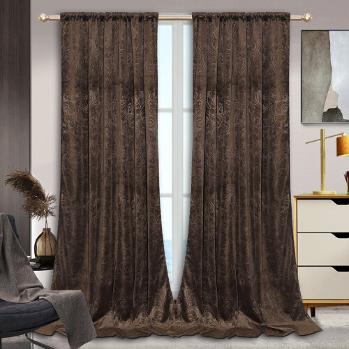 Crushed Velvet Curtains Scroll Floral 52" x 84"