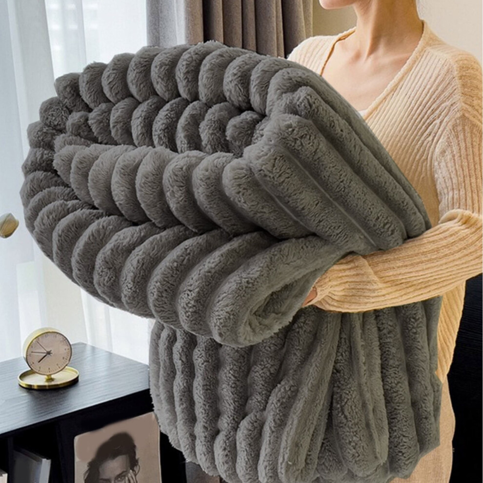 Gray Microfiber Double-Layer Throw Blanket