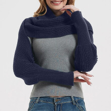 YOUSNH Fashion Inverno Quente Cor Sólida Tricotado Cachecol Xale Grosso de Crochê com Mangas para Mulheres Luvas Femininas Azul Marinho Tamanho