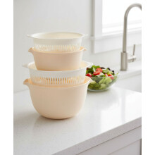 2-in-1 muovinen siivilä- ja kulhosetti, 3Qt (2 sarjaa)