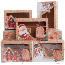 Boîtes à biscuits de Noël (lot de 12) avec fenêtre, boîtes cadeaux en kraft avec rubans et étiquettes à personnaliser – Idéales pour les