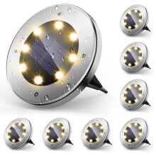 8-delige set solar grondlampen voor buiten, 8 LED-schijflampen op zonne-energie voor tuin, terras en patio.