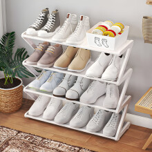 Étagère à chaussures en métal blanc empilable à 4 niveaux