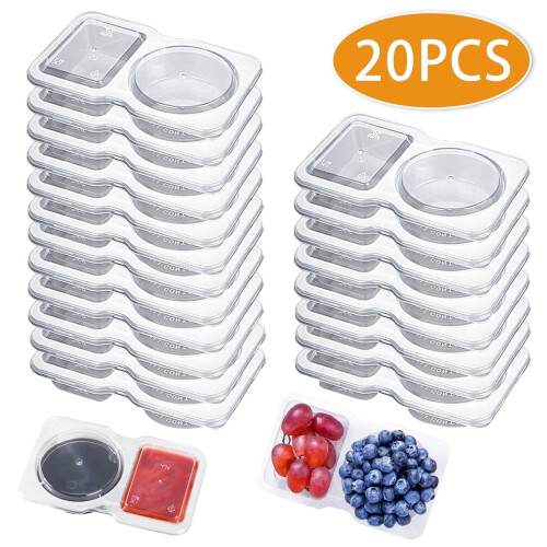 Double Compartment Snack Containers with Lids, 20 Pcs