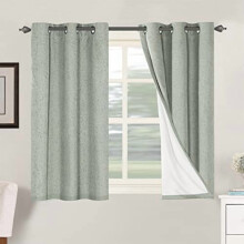 Primitive Linen Blackout Curtains with White Thermal Liner, Grommet Top, Sage, 2 Panels (42x45")