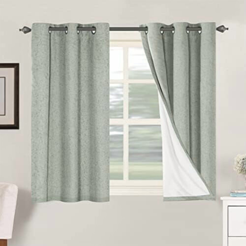 Faux Linen Blackout Curtains with White Lining, Grommet