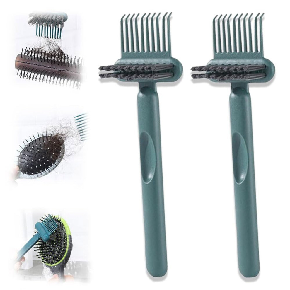 2-in-1 Hair Brush Cleaner Tool with Pick & Bristle Comb, Portable for Salon/Home/Travel (Green2)